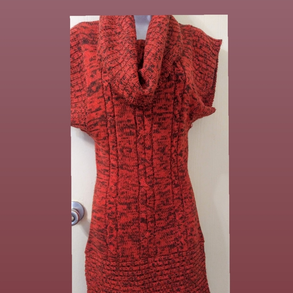 RED PAINT MEDIUM COWL NECK SWEATER DRESS